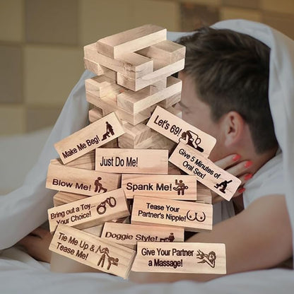Tower Tease Naughty Sex Game with Assorted Wooden Blocks/Sayings