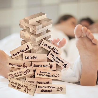 Tower Tease Naughty Sex Game with Assorted Wooden Blocks/Sayings