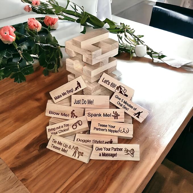 Tower Tease Naughty Sex Game with Assorted Wooden Blocks/Sayings