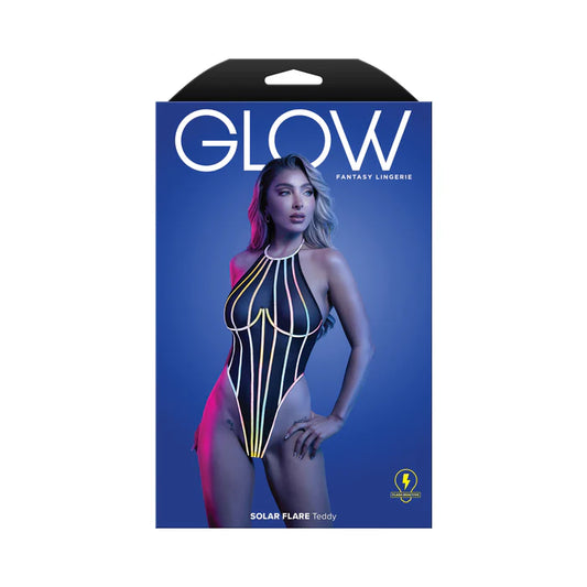Fantasy Lingerie Glow Solar Flare Halter Tie Teddy with Underwire