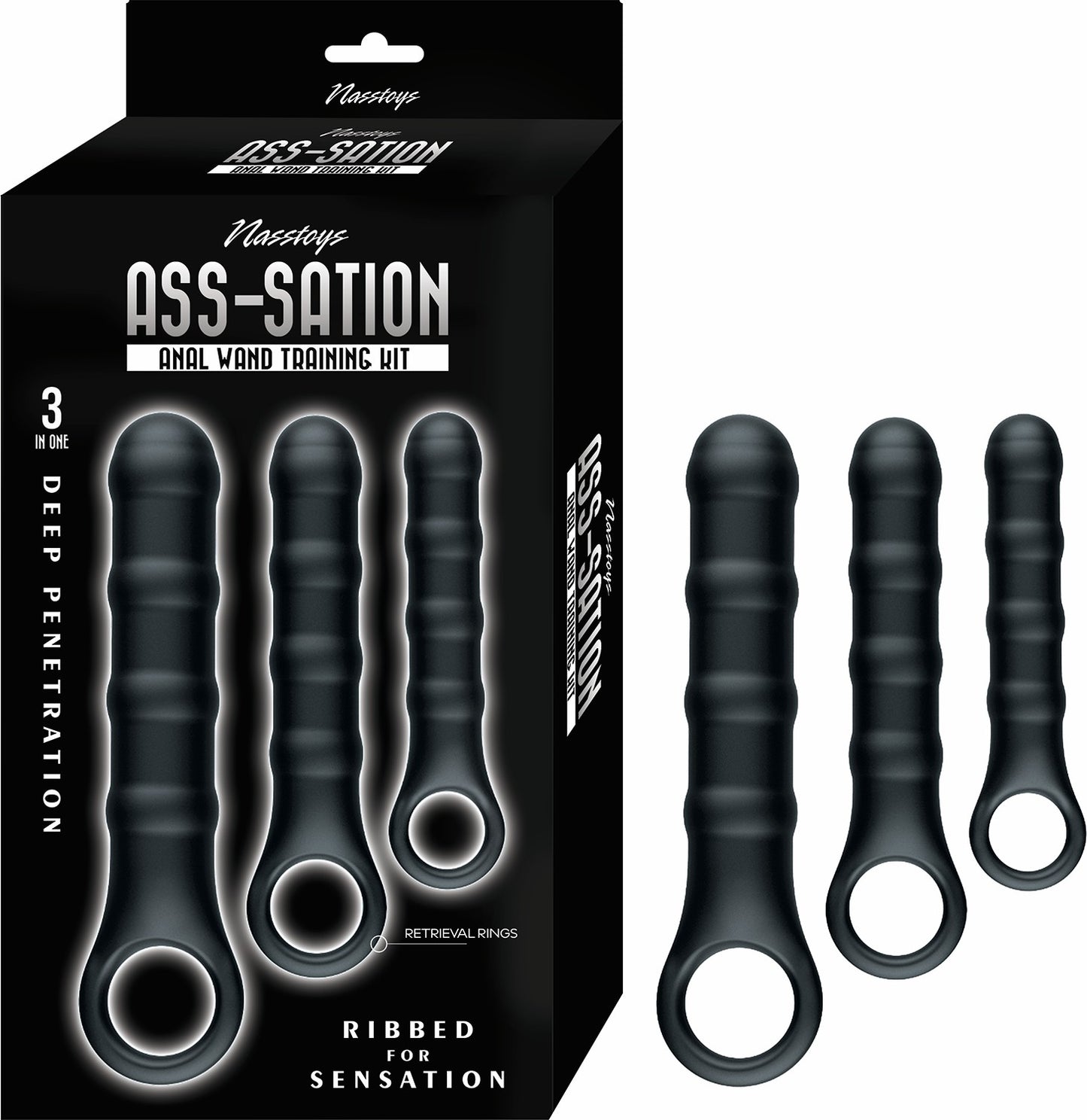 Ass-Sation Anal Wand Training Kit Black Silicone Set
