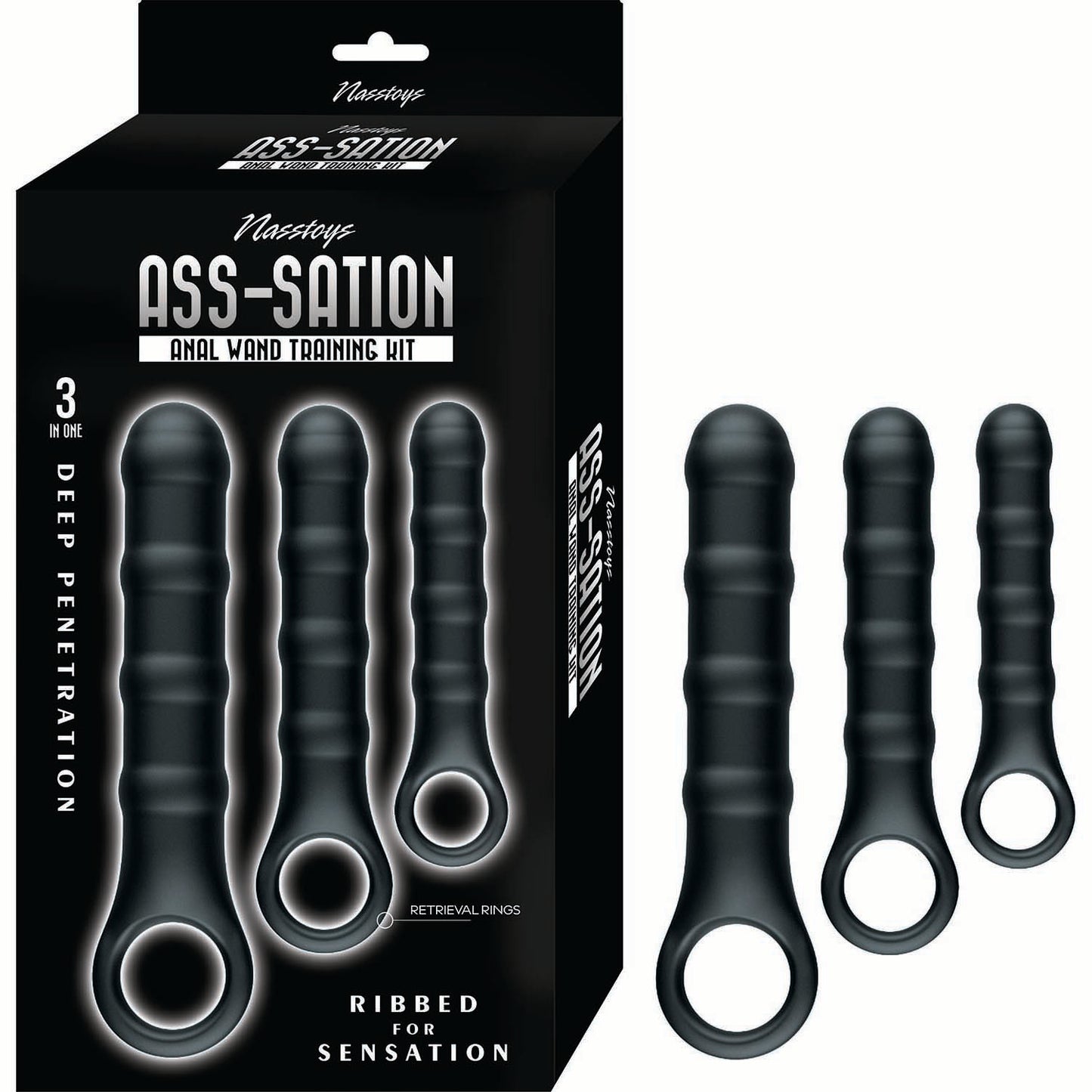 Ass-Sation Anal Wand Training Kit Black Silicone Set