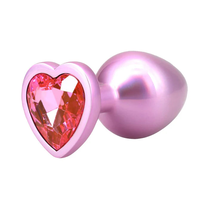 Booty Bling Heart Diamond Jeweled Metal Plug Pink Medium
