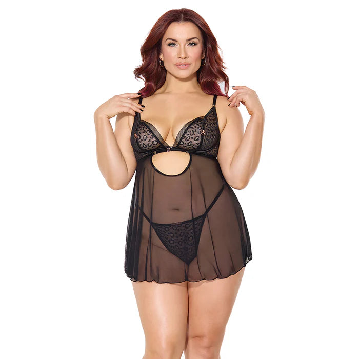 Coquette Pleasure Babydoll & G-String Black