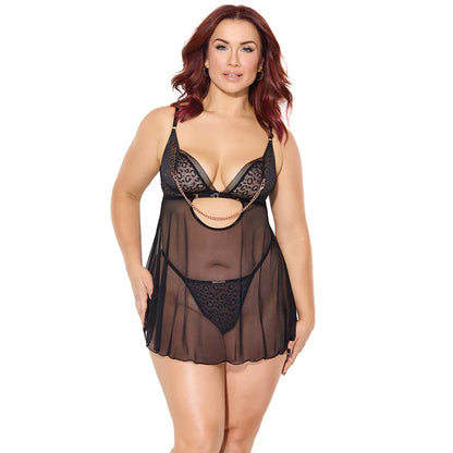 Coquette Pleasure Babydoll & G-String Black