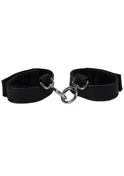 Doc Johnson Hand Cuffs In A Bag Faux Leather Velcro Black