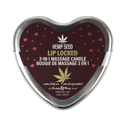Earthly Body Hemp Seed 3-in-1 Valentine Heart Massage Candle Lip Locked 4.7 oz.