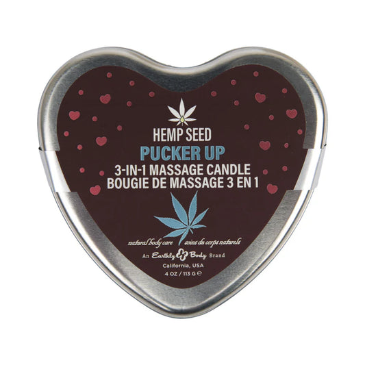 Earthly Body Hemp Seed 3-in-1 Valentine Heart Massage Candle Pucker Up 4.7 oz.