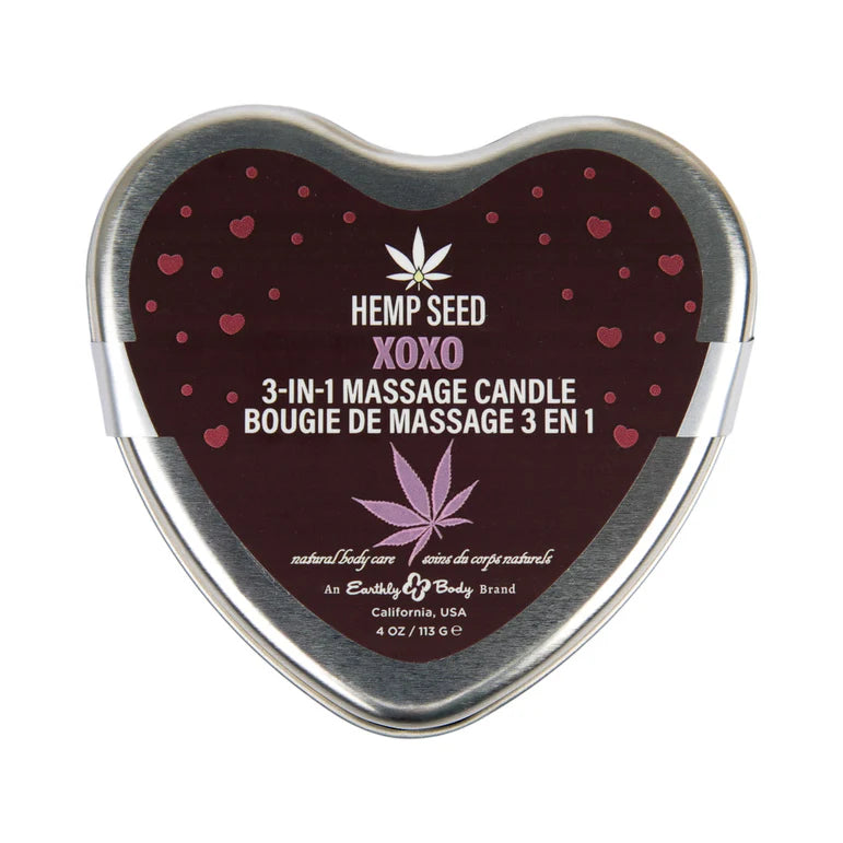 Earthly Body Hemp Seed 3-in-1 Valentine Heart Massage Candle XOXO 4.7 oz.