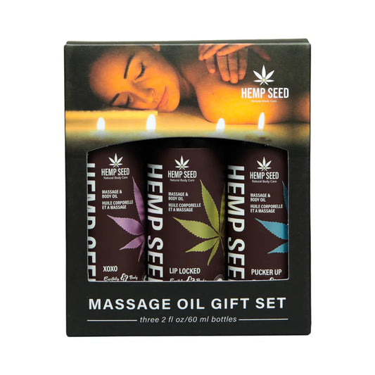 Earthly Body Hemp Seed Valentine Massage Oil Trio Gift Set: XOXO, Lip Locked, Pucker Up
