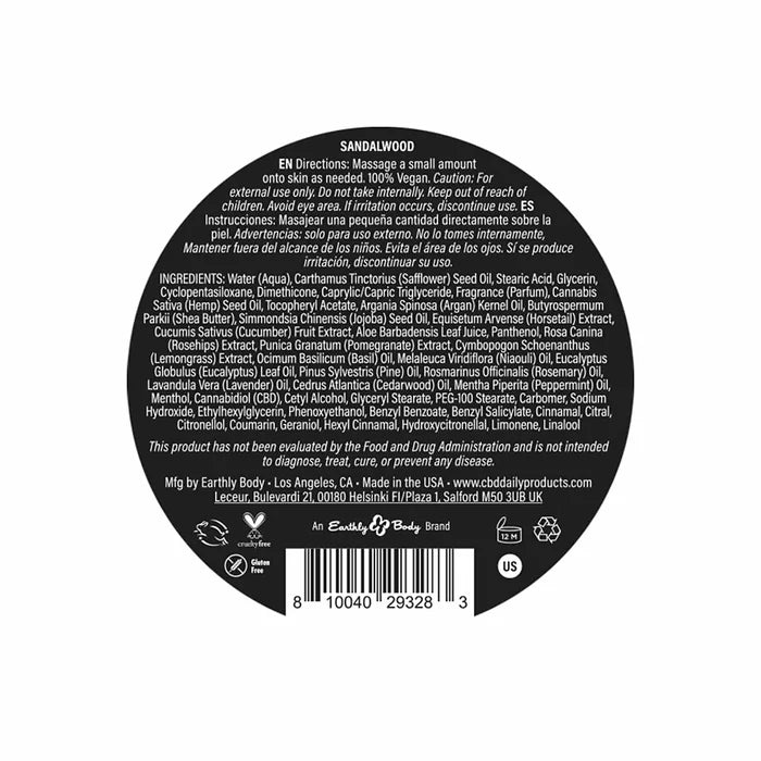 Earthly Body CBD Cream Sandalwood 5 oz.