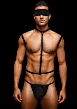 Envy 3 Pc Wet Look Chest Harness Set Black Menswear
