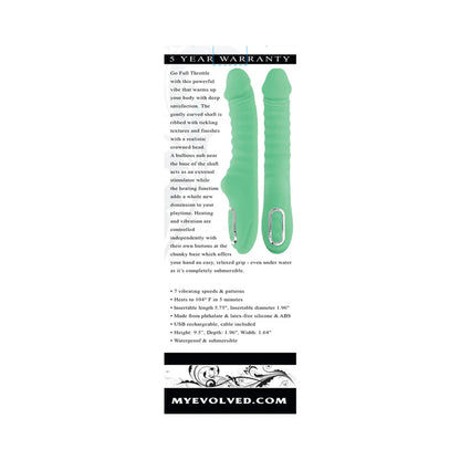 Evolved Full Throttle Rechargeable Warming Vibrator Silicone Mint Green