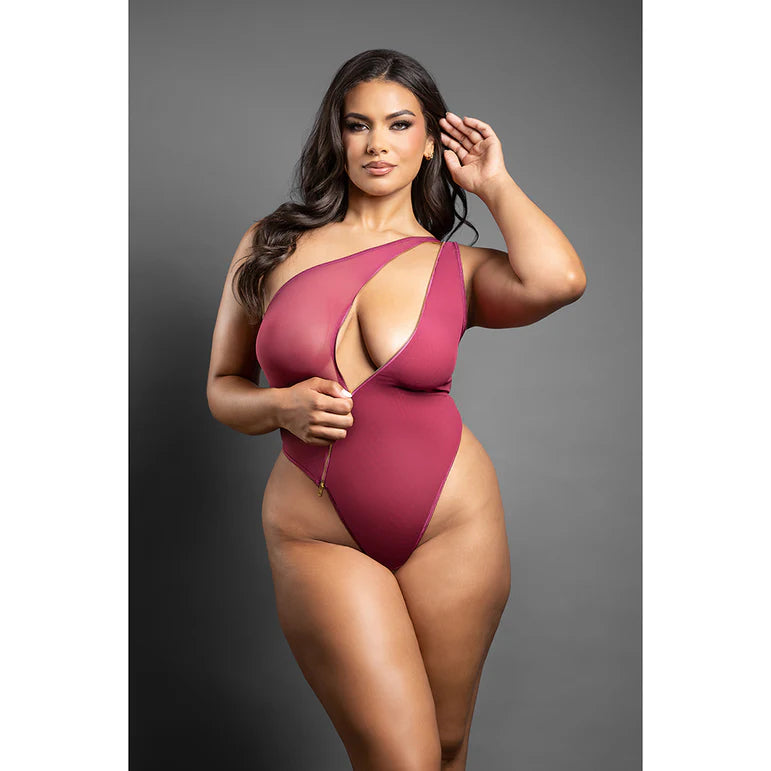 Fantasy Lingerie Domina One-Shoulder Crotchless Teddy Berry