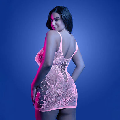 Fantasy Lingerie Glow Magnetism Glow-in-the-Dark Lace Knit Dress - Queen size
