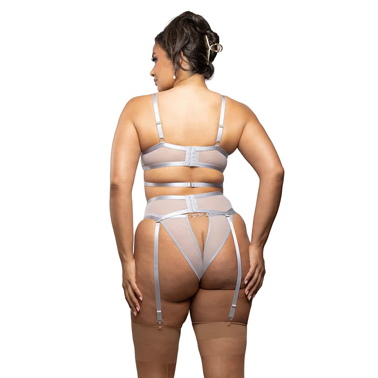 Fantasy Lingerie Radiance Diamond Bra, Garter Belt & Open Back Panty 3XL/4XL