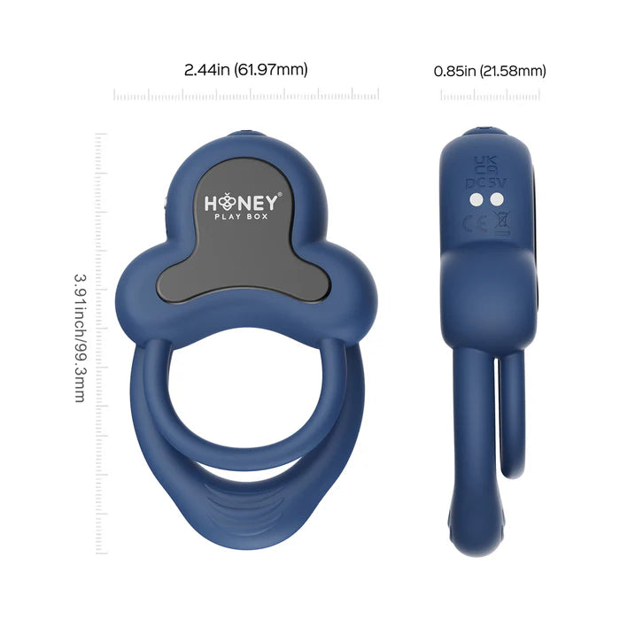 Honey Play Box Anello App-Controlled Vibrating Double Cock Ring with Clitoral Stimulator Black