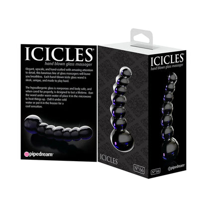 Icicles No. 66 Curved Beaded 4.75 in. Glass Dildo Black