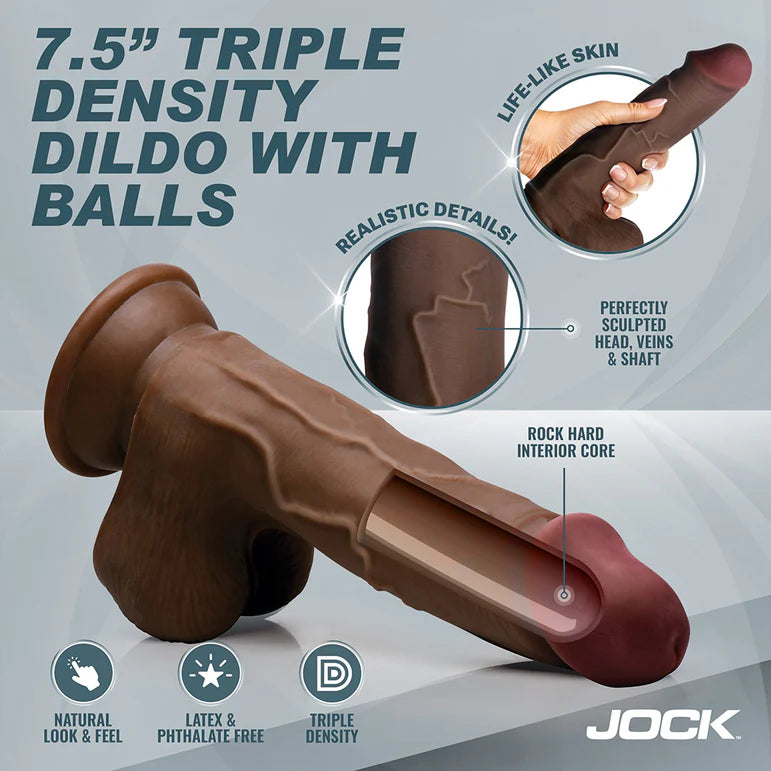 JOCK Hard-Core 7.5 in. Triple Density Dildo with Balls Dark