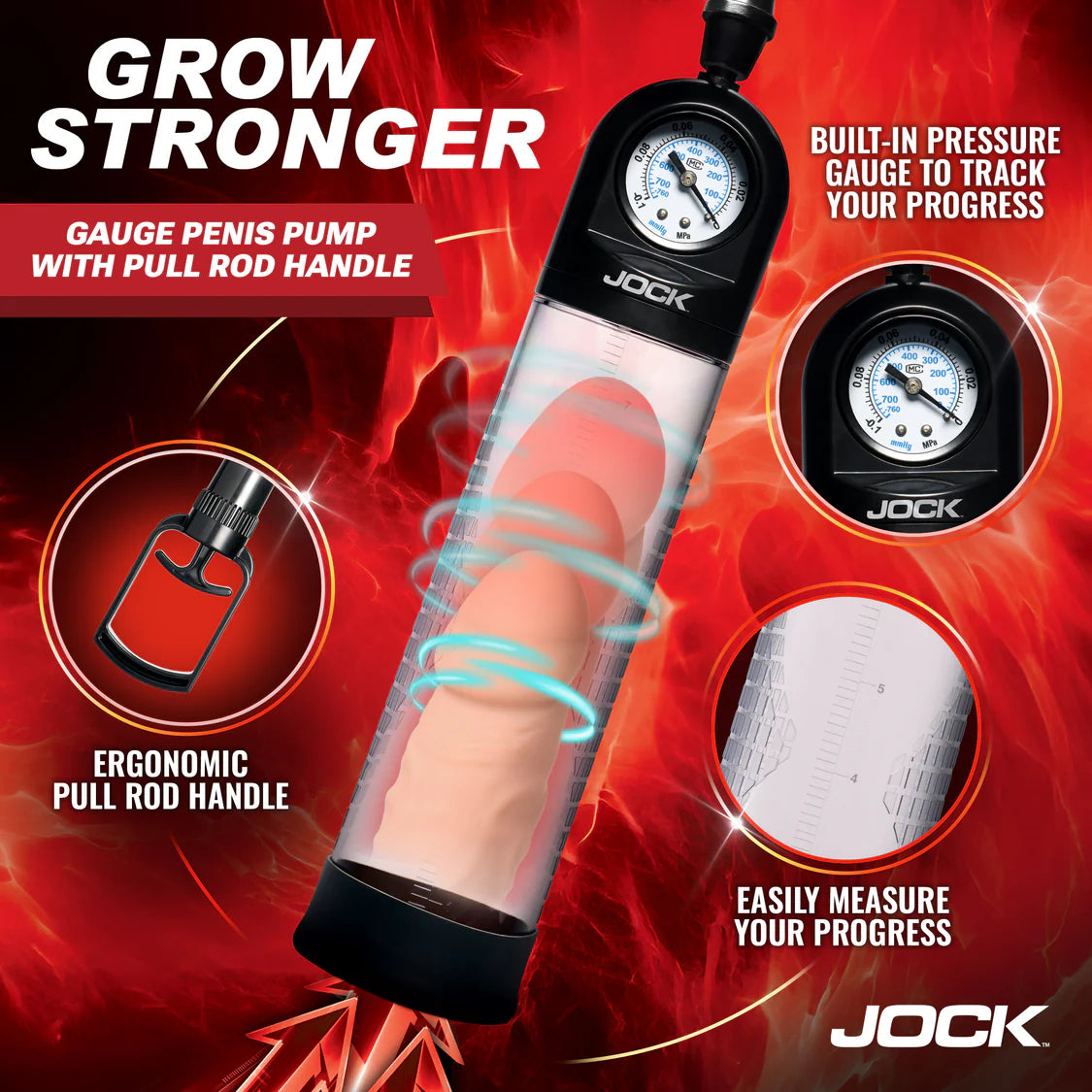 JOCK Pump Up Gauge Penis Pump with Pull Rod