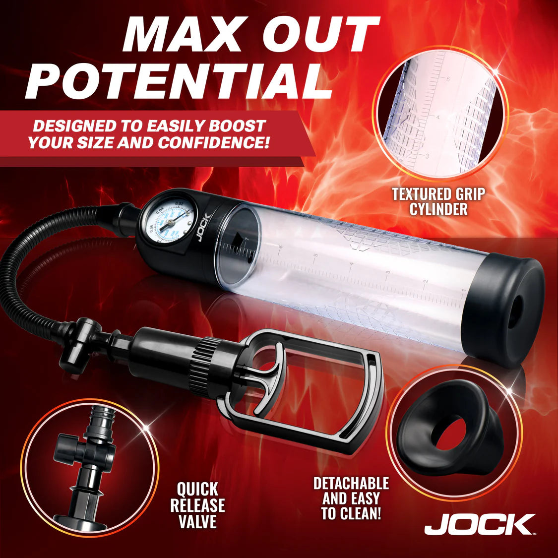 JOCK Pump Up Gauge Penis Pump with Pull Rod