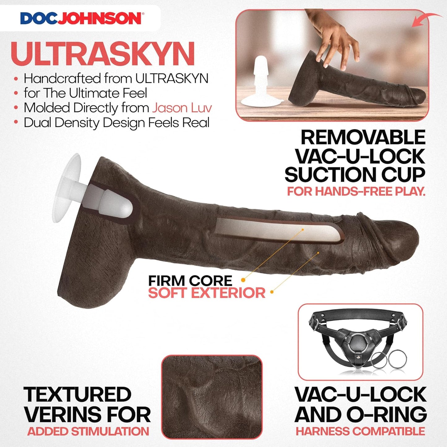 Jason Luv 10in ULTRASKYN Cock with Removable Vac-U-Lock Suction Cup Chocolate