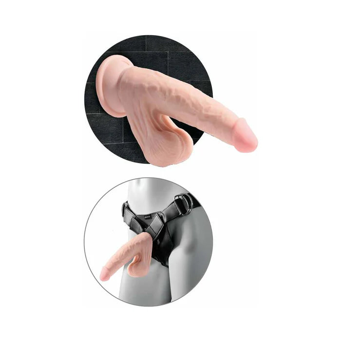 King Cock Plus 9 in. Triple-Density Cock With Swinging Balls Dildo Beige