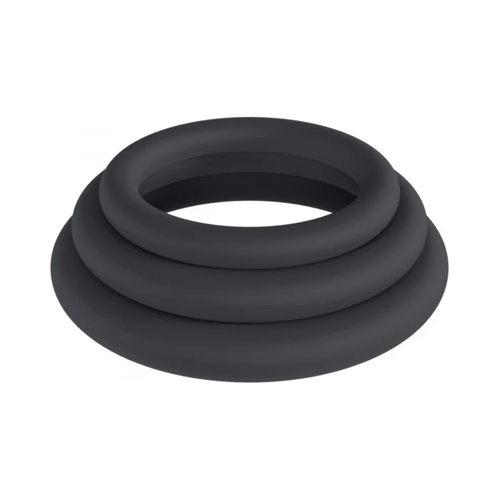 LEVELZ Classic Silicone Cock Ring Set of 3 (L/XL/XXL) Black
