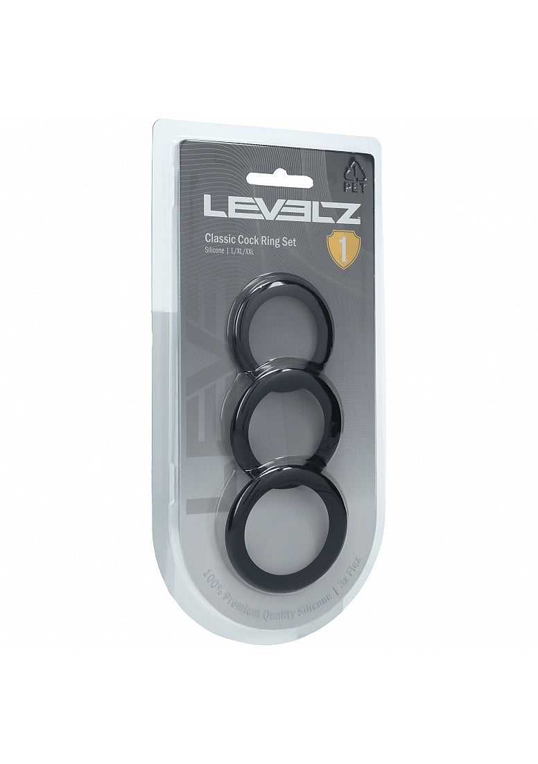 LEVELZ Classic Silicone Cock Ring Set of 3 (L/XL/XXL) Black