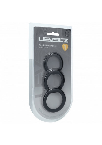 LEVELZ Classic Silicone Cock Ring Set of 3 (L/XL/XXL) Black