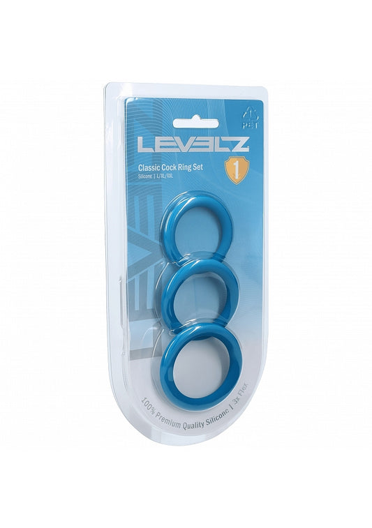 LEVELZ Classic Silicone Cock Ring Set of 3 (L/XL/XXL) Teal