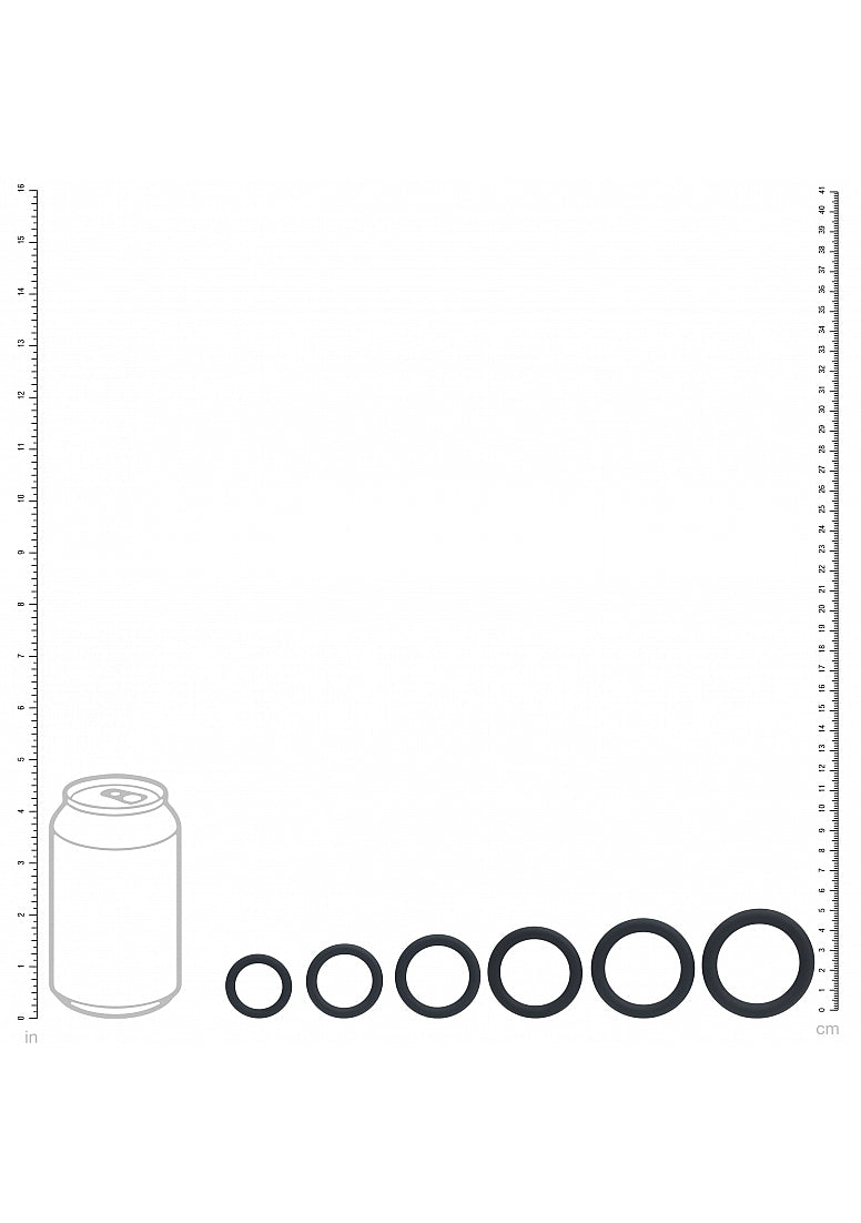 LEVELZ Classic Silicone Cock Ring Set of 6 All Sizes Black