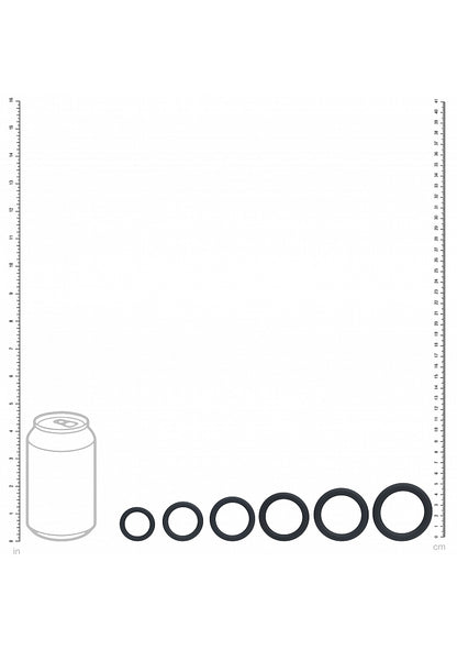 LEVELZ Classic Silicone Cock Ring Set of 6 All Sizes Black