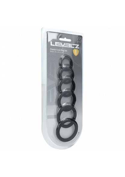 LEVELZ Classic Silicone Cock Ring Set of 6 All Sizes Black