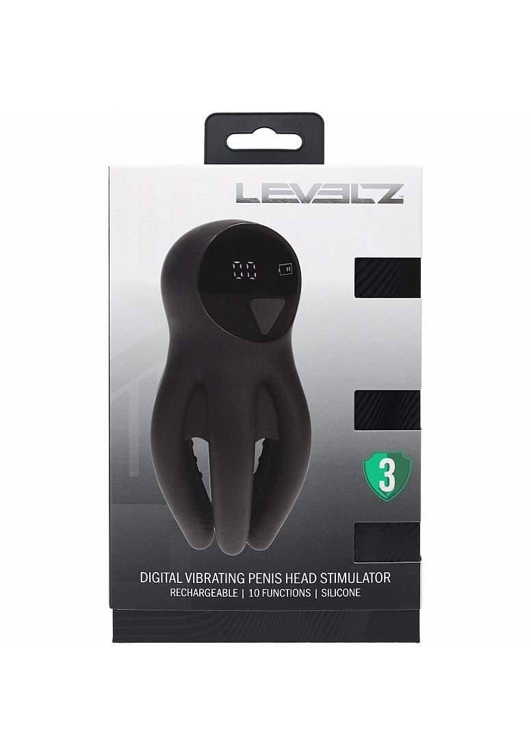 LEVELZ Digital Vibrating Silicone Penis Head Stimulator with Tentacles Black