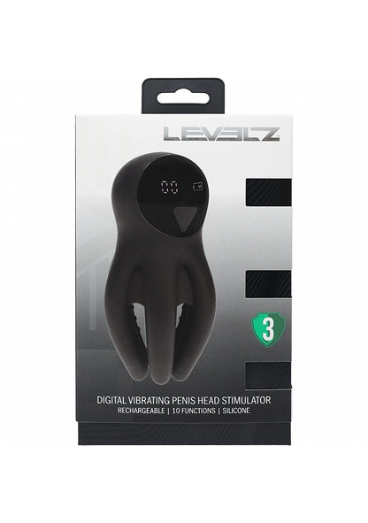 LEVELZ Digital Vibrating Silicone Penis Head Stimulator with Tentacles Black