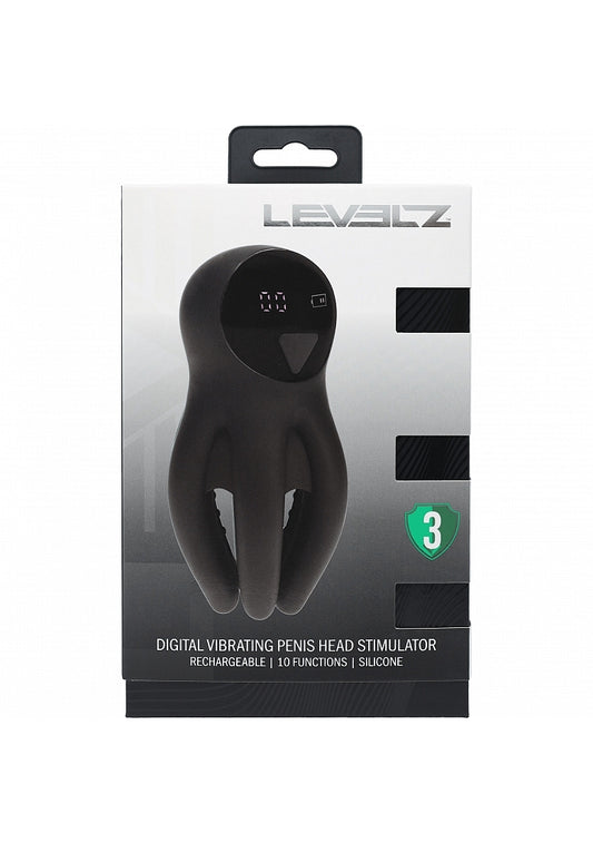 LEVELZ Digital Vibrating Silicone Penis Head Stimulator with Tentacles Black