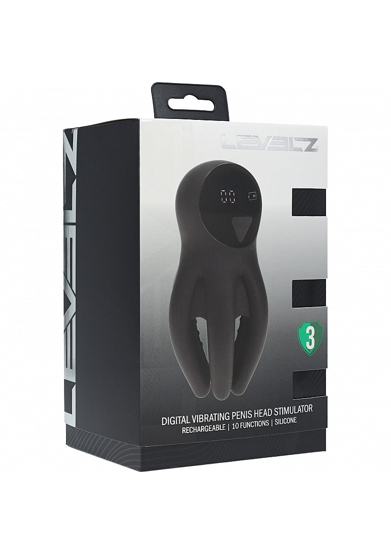 LEVELZ Digital Vibrating Silicone Penis Head Stimulator with Tentacles Black
