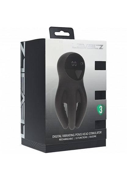 LEVELZ Digital Vibrating Silicone Penis Head Stimulator with Tentacles Black