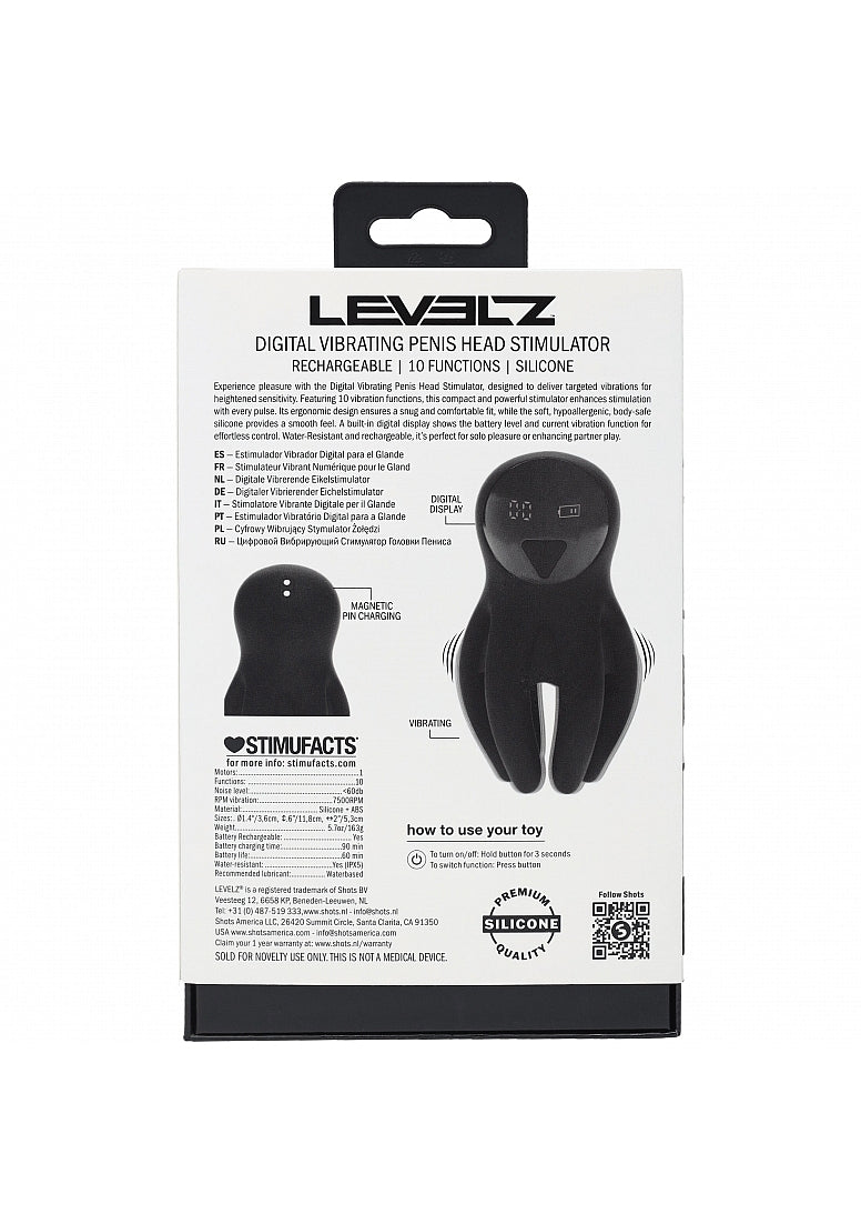 LEVELZ Digital Vibrating Silicone Penis Head Stimulator with Tentacles Black