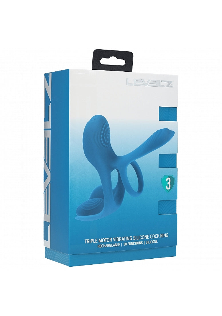 LEVELZ Triple Motor Vibrating Silicone Cock Ring Teal