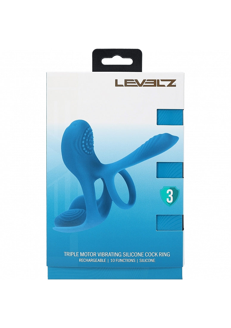 LEVELZ Triple Motor Vibrating Silicone Cock Ring Teal
