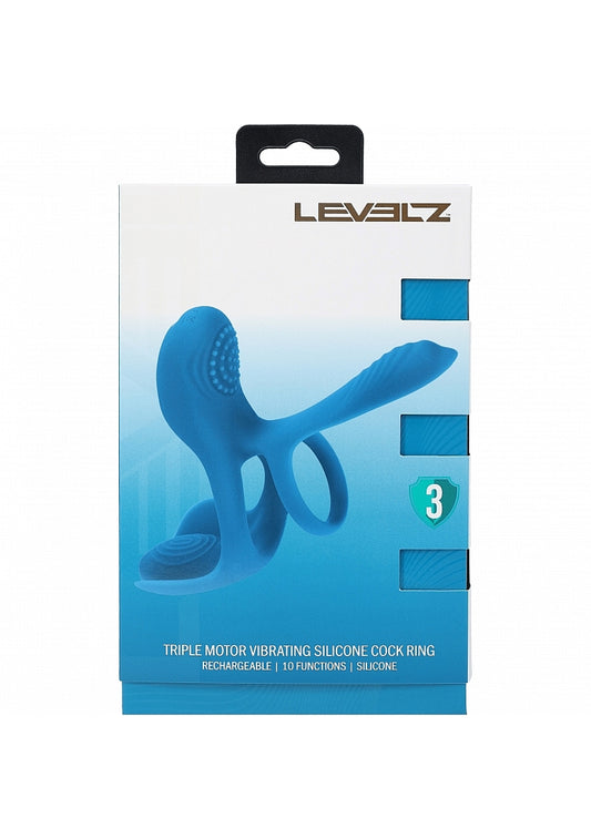 LEVELZ Triple Motor Vibrating Silicone Cock Ring Teal