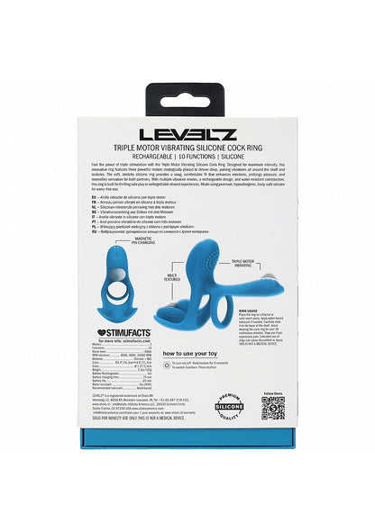 LEVELZ Triple Motor Vibrating Silicone Cock Ring Teal