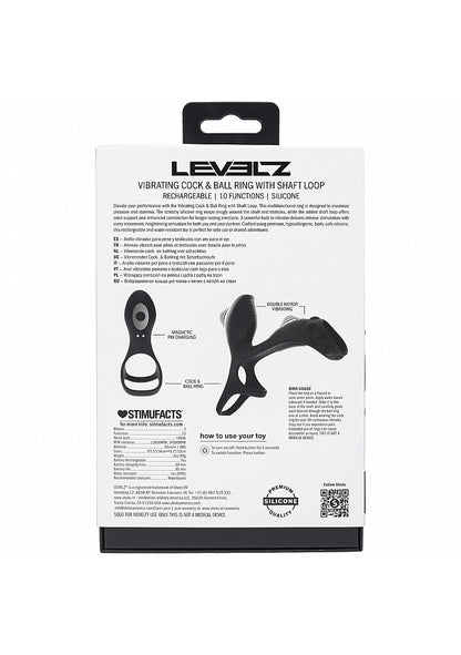 LEVELZ Vibrating Silicone Cock & Ball Ring with Shaft Loop Black