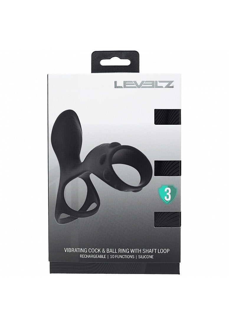 LEVELZ Vibrating Silicone Cock & Ball Ring with Shaft Loop Black