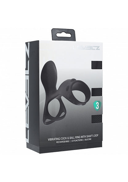 LEVELZ Vibrating Silicone Cock & Ball Ring with Shaft Loop Black
