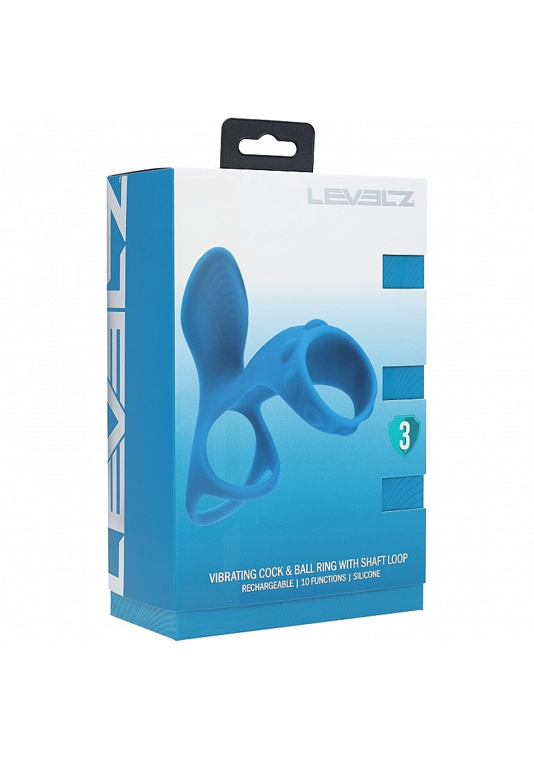 LEVELZ Vibrating Silicone Cock & Ball Ring with Shaft Loop Teal