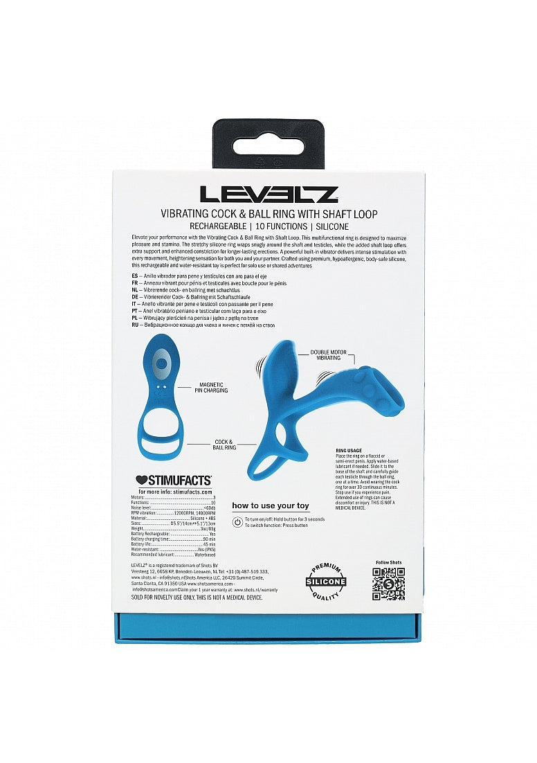 LEVELZ Vibrating Silicone Cock & Ball Ring with Shaft Loop Teal