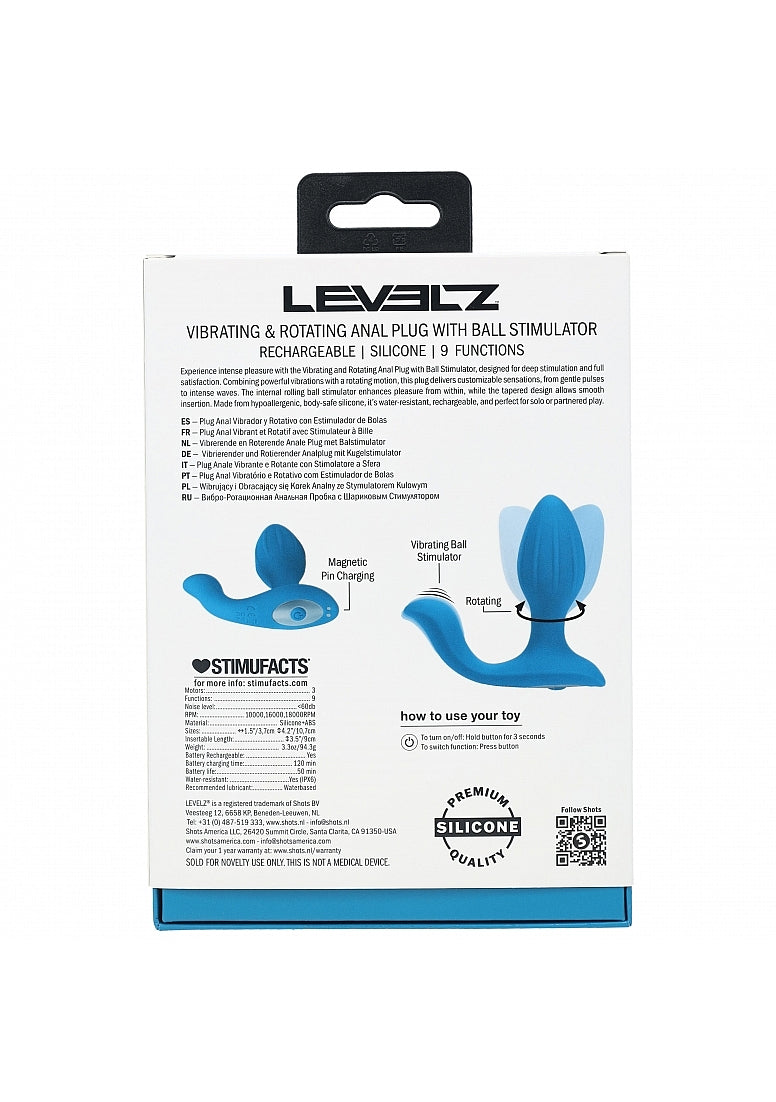 LEVELZ Vibrating & Rotating Silicone Anal Plug with Ball Stimulator Teal